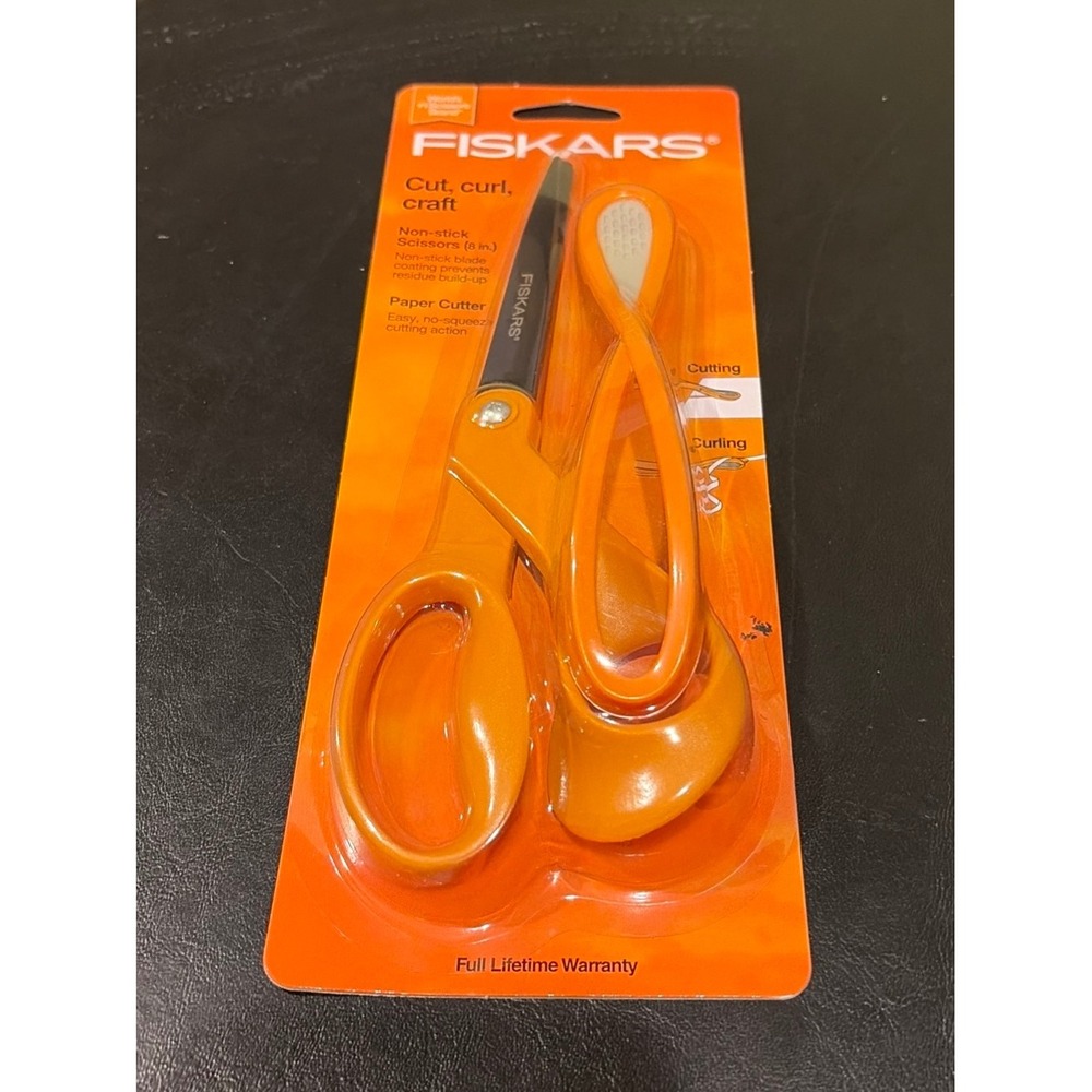 Fiskars 8in Non-Stick Scissors and Paper Cutter Set Orange Crafting Tools NEW